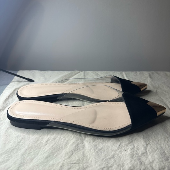 Black and Gold Mules with Clear Design - Picture 3 of 3